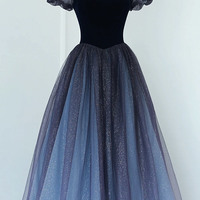 Cute tulle long A line prom dress evening dress - Thumbnail 1