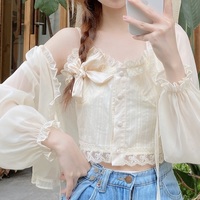 Soft Spring Summer Fairy Transparent White Cream Cardigan & Matching Camisole Tank Tops - Thumbnail 1