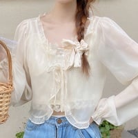 Soft Spring Summer Fairy Transparent White Cream Cardigan & Matching Camisole Tank Tops - Thumbnail 2