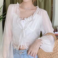 Soft Spring Summer Fairy Transparent White Cream Cardigan & Matching Camisole Tank Tops - Thumbnail 4