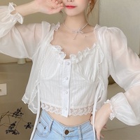 Soft Spring Summer Fairy Transparent White Cream Cardigan & Matching Camisole Tank Tops - Thumbnail 7