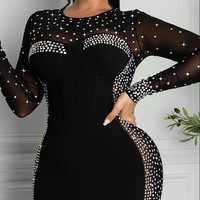 Black Splicing Mesh Hot Drill Sexy Dress - Thumbnail 1