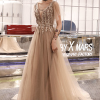 Cute tulle lace long prom dress A line evening dress - Thumbnail 8