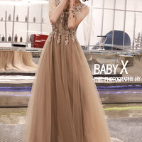 Cute tulle lace long prom dress A line evening dress - Thumbnail 6