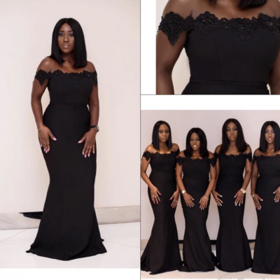 Black bridesmaid dresses off shoulder with lace