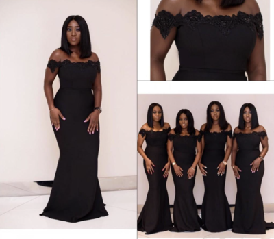 Black Bridesmaid Dresses Off Shoulder with Lace