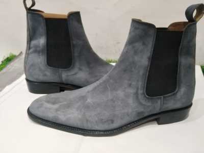 Nice Finish Grey Suede Ankle High Chelsea Dress Handmade Boot 