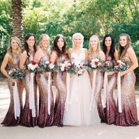 Mermaid Halter Neck Rose Gold Sequin Long Bridesmaid Dresses,1342 - Thumbnail 2