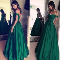 Off The Shoulder Simple Elegant Green Long Prom Dresses With Pockets,Beautiful Modest Prom Gowns,Party Dresses,1347 - Thumbnail 2