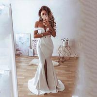 Simple Mermaid Wedding Dress Front Split Off The Shoulder Sexy Bridal Gown Satin Backless Wedding Gowns Custom Made,1349 - Thumbnail 2