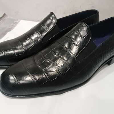 Formal look new style alligator skin black leather moccasin loafers slips on moccasin shoes