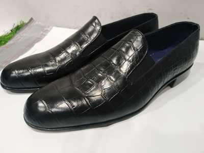Formal Look New Style Alligator Skin Black Leather Moccasin Loafers Slips On Moccasin Shoes