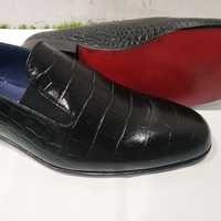 Formal Look New Style Alligator Skin Black Leather Moccasin Loafers Slips On Moccasin Shoes - Thumbnail 1