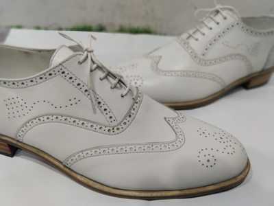 Trendy Men's Handmade Oxfords White Wingtip Brogue Lace Up Leather Shoes