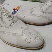 Trendy Men's Handmade Oxfords White Wingtip Brogue Lace Up Leather Shoes - Thumbnail 1