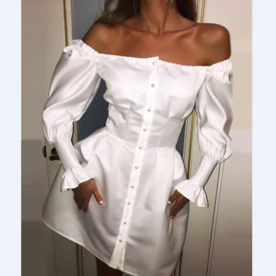 White puff sleeve off-shoulder long sleeve dress