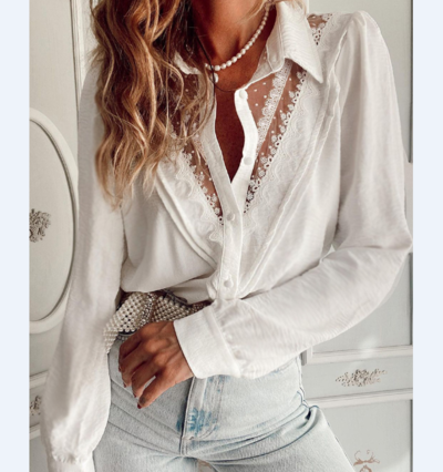 Long Sleeve Sexy White Lace Shirt