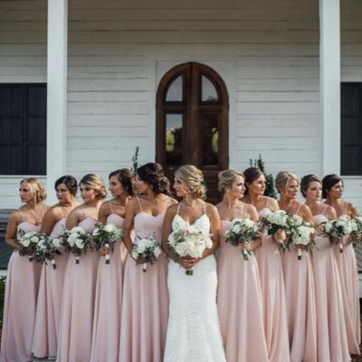 Spaghetti strap pink chiffon long bridesmaid dresses - Thumbnail 3