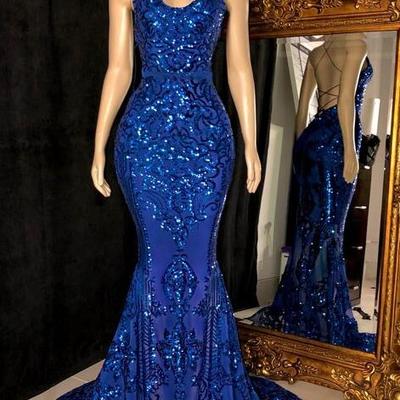 Sexy backless royal blue evening dresses, prom dresses - Thumbnail 2