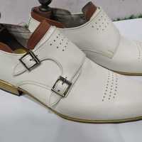 Best Dress Wear Men's Cow White Double Monk Strap Leather Formal Wear Shoes - Thumbnail 1