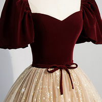Cute velvet tulle long prom dress A line evening dress - Thumbnail 2