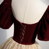 Cute velvet tulle long prom dress A line evening dress - Thumbnail 4