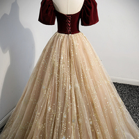 Cute velvet tulle long prom dress A line evening dress - Thumbnail 5