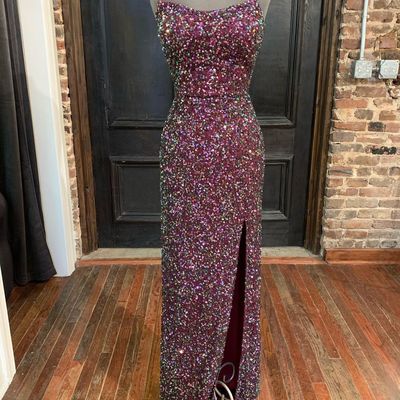 Beautiful mermaid scoop neck burgundy sequin long prom evening dresses - Thumbnail 2