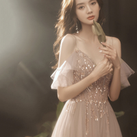 Stylish tulle beads long prom dress A line evening dress - Thumbnail 3