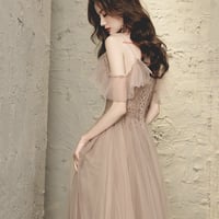 Stylish tulle beads long prom dress A line evening dress - Thumbnail 6