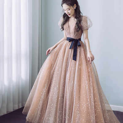 Sweet tulle long a line prom dress a line evening dress - Thumbnail 2
