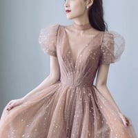 Sweet tulle long A line prom dress A line evening dress - Thumbnail 4