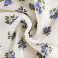 Retro Vintage Floral Blue Flower Puff Sleeve Short Tops - Thumbnail 9