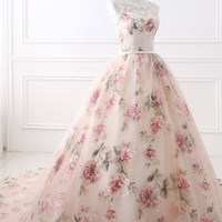 Cute floral long prom dress A line evening dress - Thumbnail 1