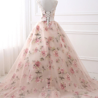 Cute floral long prom dress A line evening dress - Thumbnail 3