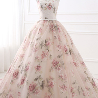 Cute floral long prom dress A line evening dress - Thumbnail 5