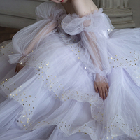 Purple tulle sequins long prom dress A line evening gown - Thumbnail 2