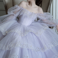 Purple tulle sequins long prom dress A line evening gown - Thumbnail 3