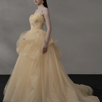 Champagne tulle beads long prom dress formal dress - Thumbnail 2