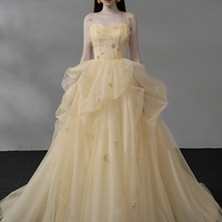 Champagne tulle beads long prom dress formal dress - Thumbnail 4
