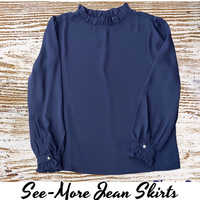 Faith Ruffled Trim Long Sleeve Blouse-Cream, Camel, Black, Navy, Mustard - Thumbnail 3