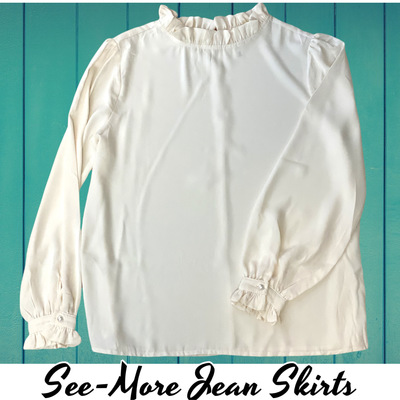 Faith ruffled trim long sleeve blouse-cream, camel, black, navy, mustard