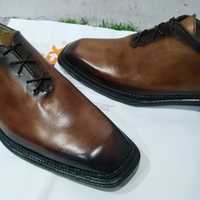 Handmade Men's Two Tone Derby Leather Lace Up Formal Shoes - Thumbnail 1