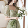 Lovely cherry pattern long prom dress green evening dress-1