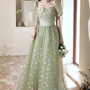 Lovely cherry pattern long prom dress green evening dress-3