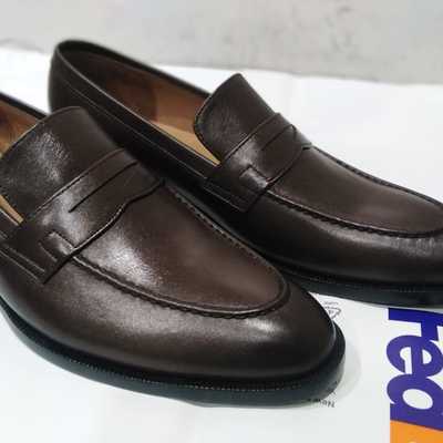 Hot sale men's brown moccasin genuine leather dress wear shoes