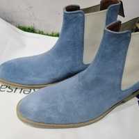 Men Blue Casual Wear Chelsea Ankle High Hand Made Boot - Thumbnail 1