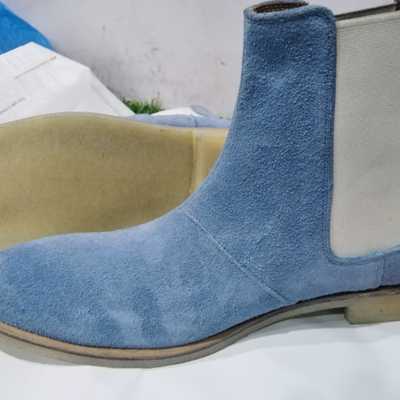 Men blue casual wear chelsea ankle high hand made boot