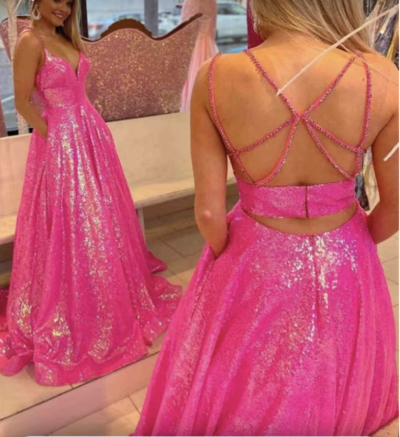 Fuchsia Prom Dresses Criss Cross Back