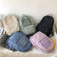 Solid Color Women Backpack Unisex Multi-Pocket - Thumbnail 7